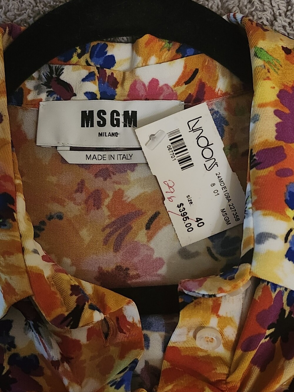 MSGM Yellow Multi-Color Floral Ruched Button-Down Shirt - Picture 3 of 3